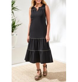 TRIBAL COTTON SLVLESS V NECK DRESS W/DETAIL TRIM-BLACK