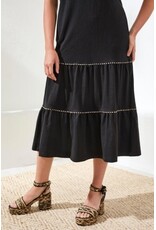 TRIBAL SLVLESS V NECK DRESS W/DETAIL TRIM-BLACK
