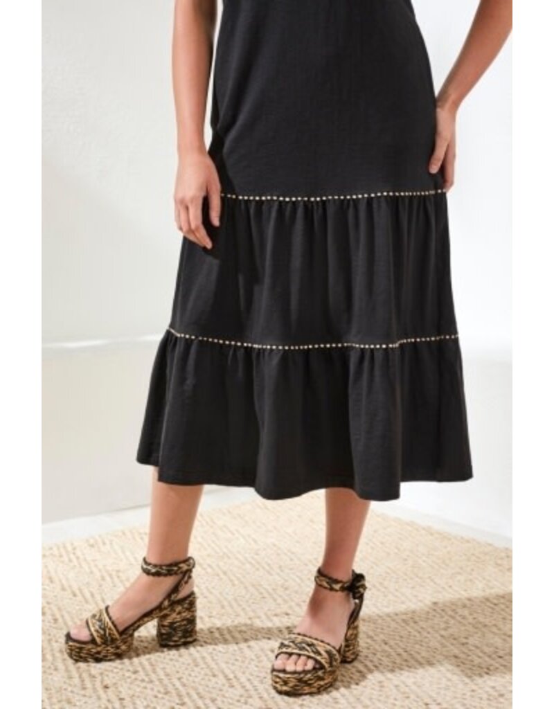 TRIBAL SLVLESS V NECK DRESS W/DETAIL TRIM-BLACK