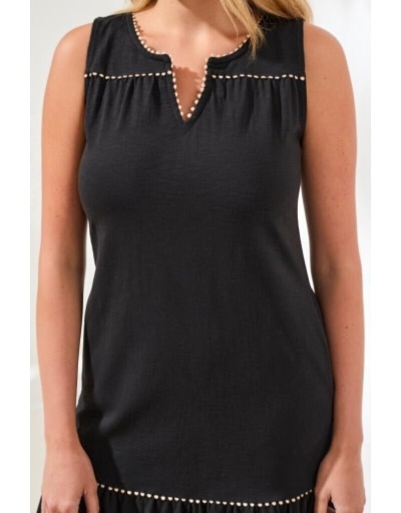 TRIBAL SLVLESS V NECK DRESS W/DETAIL TRIM-BLACK