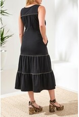 TRIBAL SLVLESS V NECK DRESS W/DETAIL TRIM-BLACK