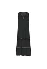 TRIBAL SLVLESS V NECK DRESS W/DETAIL TRIM-BLACK