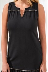 TRIBAL SLVLESS V NECK DRESS W/DETAIL TRIM-BLACK