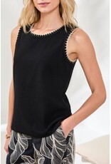 TRIBAL SLVLESS TOP W/CROCHET TRIM-BLACK