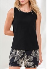 TRIBAL SLVLESS TOP W/CROCHET TRIM-BLACK