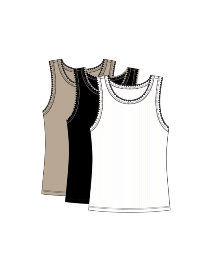 TRIBAL SLVLESS TOP W/CROCHET TRIM-BLACK