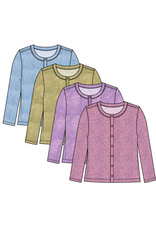 TRIBAL BUTTON FRONT KNIT TOP/ CARDI W/ COMBO PLACKET-HYDRANGEA