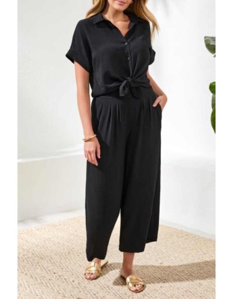 TRIBAL FLOWY CROP PANT W/ BK ELASTIC WB-BLACK