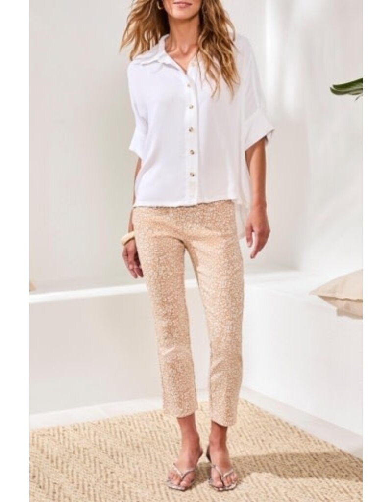 TRIBAL ELBOW SLV BTN FRT BLOUSE-WHITE