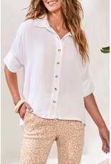 TRIBAL ELBOW SLV BTN FRT BLOUSE-WHITE