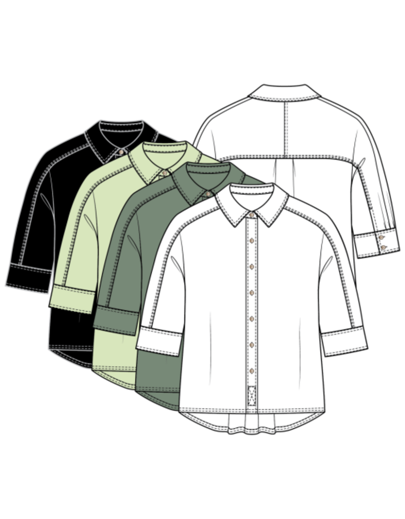 TRIBAL ELBOW SLV BTN FRT BLOUSE-WHITE