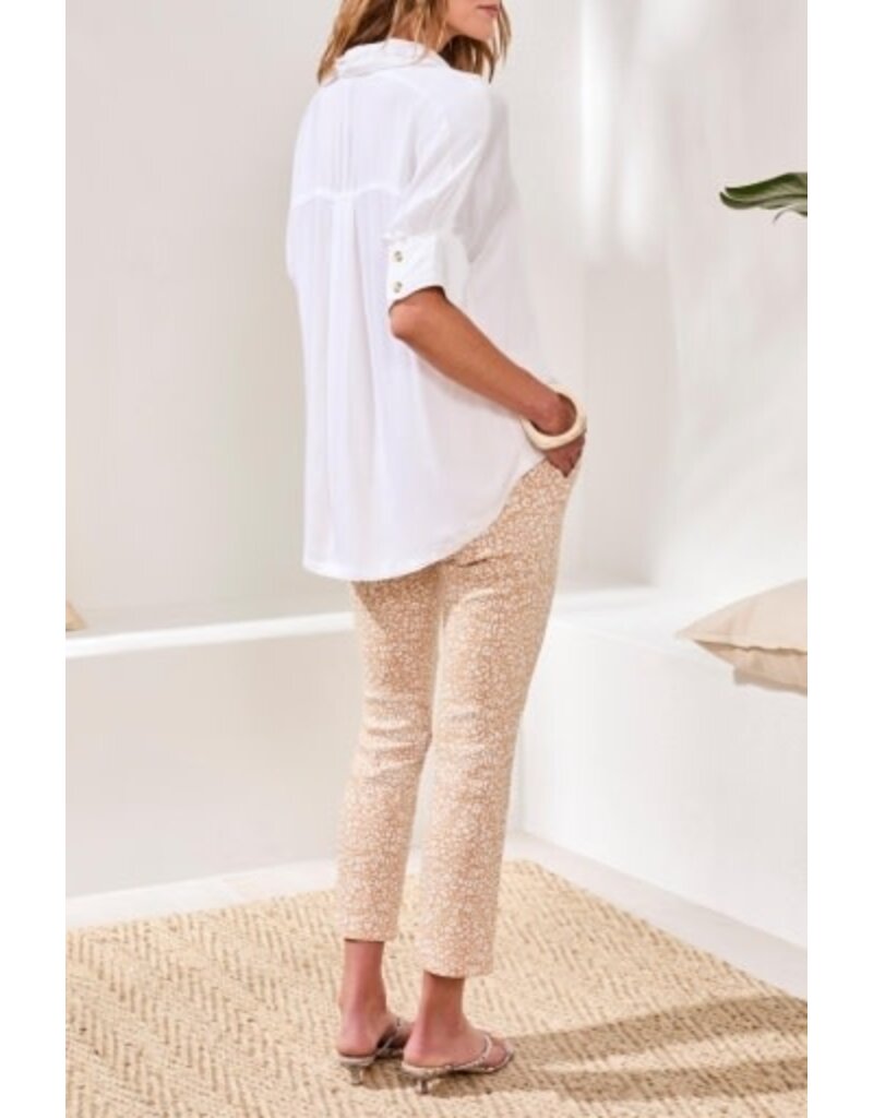 TRIBAL ELBOW SLV BTN FRT BLOUSE-WHITE