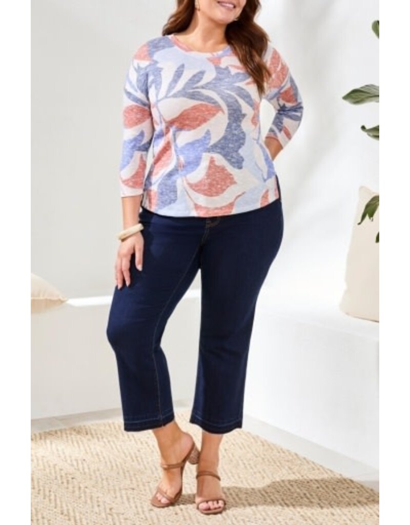 TRIBAL 3/4 SLV CREW NECK TOP-SKY