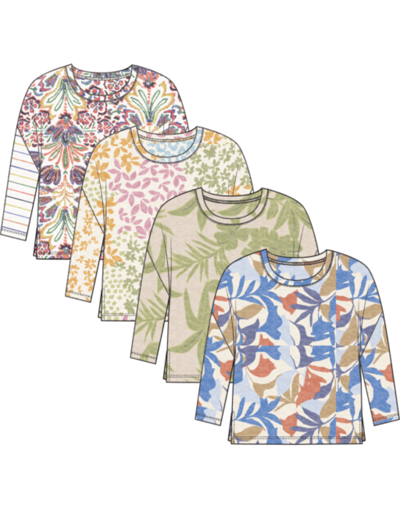 TRIBAL 3/4 SLV CREW NECK TOP-SKY