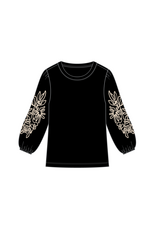 TRIBAL 3/4 SLV TOP W/SOUTACHE DTL-BLACK