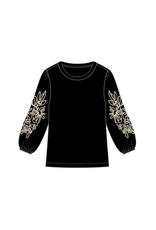 TRIBAL 3/4 SLV TOP W/SOUTACHE DTL-BLACK