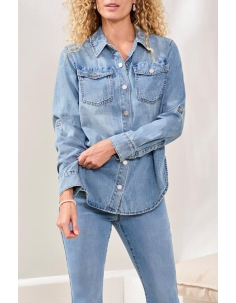 TRIBAL CLASSIC DENIM SHIRT W/ROLL UP SLEEVES-OCEANWASH