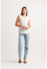 FLORAL SLVLESS LAYERED BUTTON FRONT TOP