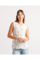 FLORAL SLVLESS LAYERED BUTTON FRONT TOP