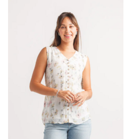 FLORAL SLVLESS LAYERED BUTTON FRONT TOP