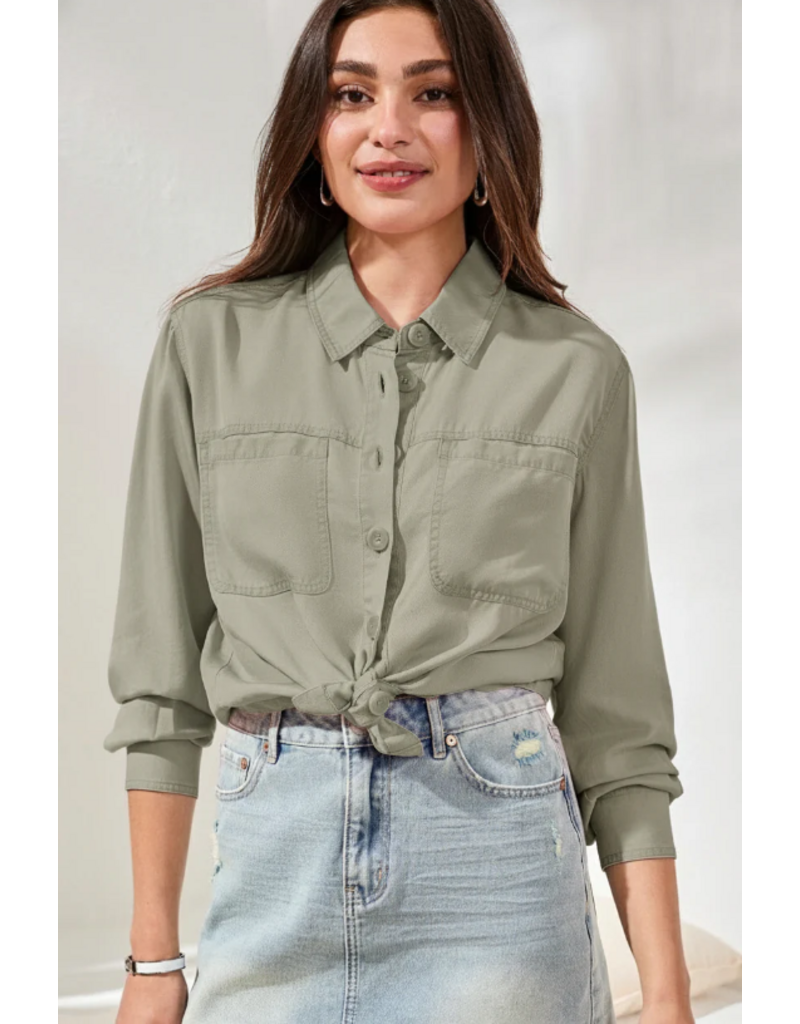 TRIBAL FLOWY OVERSHIRT CACTUS GREEN