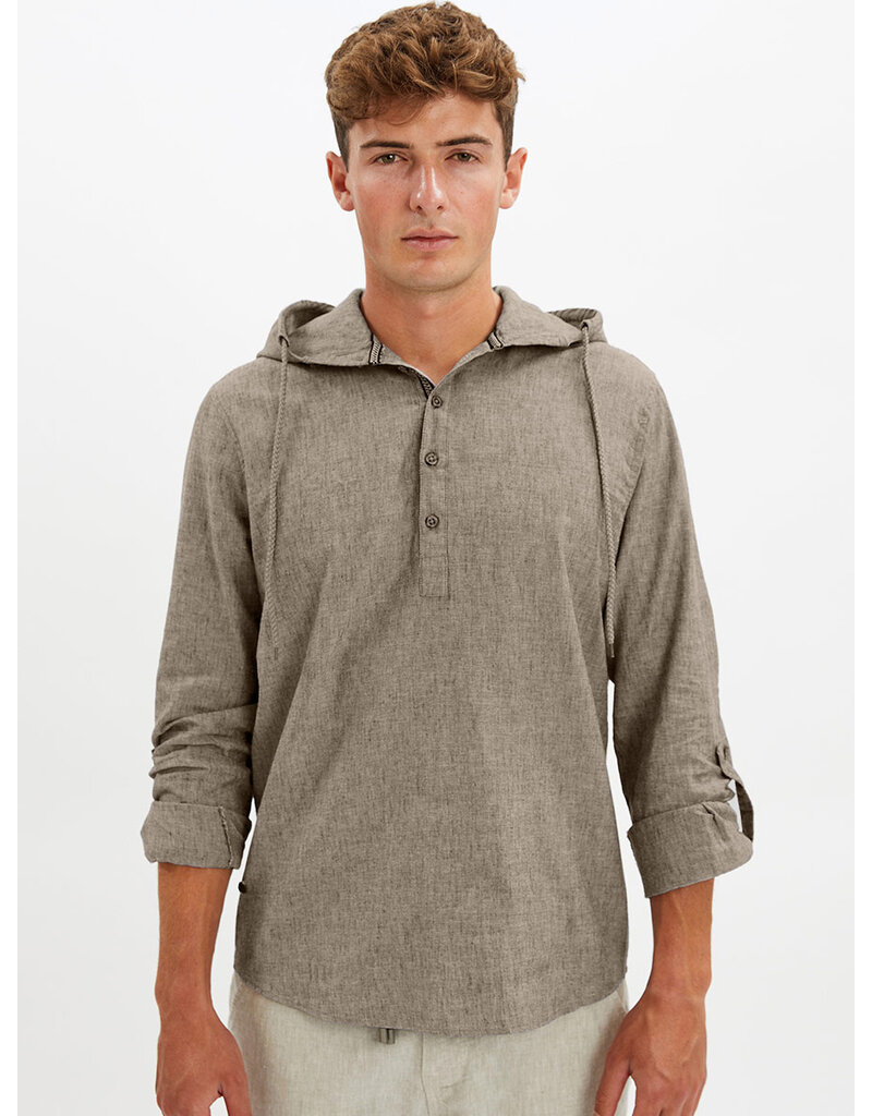 MENS NATURAL LINEN HOODED TOP