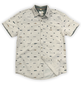 MENS FISH PRINT LINEN BUTTOM UP TOP
