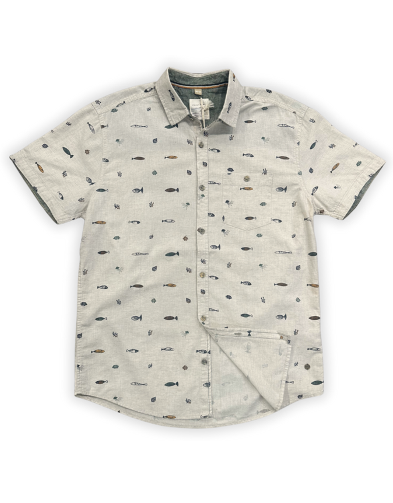 MENS FISH PRINT LINEN BUTTOM UP TOP