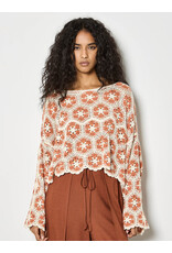CORAL HEXAGON PRINT CROCHET SWEATER