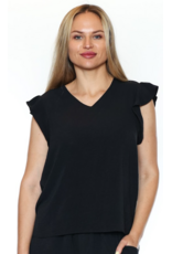 V-NECK RUFFLE SLV TANK BLACK