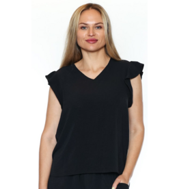 V-NECK RUFFLE SLV TANK BLACK