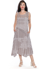 LINEN DRESS w/RIBBING & PLEAT DETAIL