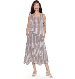 LINEN DRESS w/RIBBING & PLEAT DETAIL