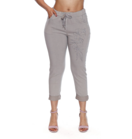 STRETCH DRAWSTRING PANTS w/EMBROIDERY