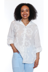 WHITE EMBROIDERY BLOUSE w/ROLL UP SLEEVES