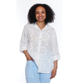 WHITE EMBROIDERY BLOUSE w/ROLL UP SLEEVES