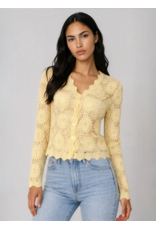 COTTON BLND YELLOW CROCHET BUTTON UP CARDIGAN