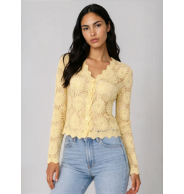 COTTON BLND YELLOW CROCHET BUTTON UP CARDIGAN