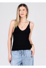 C'EST MOI SEAMLESS SMOCKED BLACK CAMI  - 1116