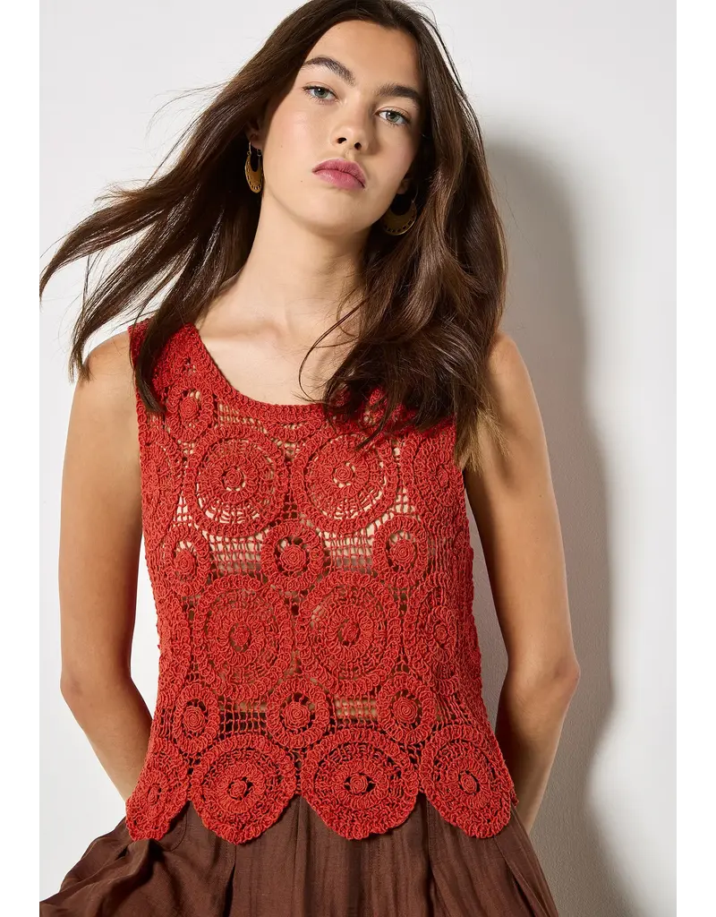 COTTON ORANGE CIRCLE CROCHET TANK SWEATER