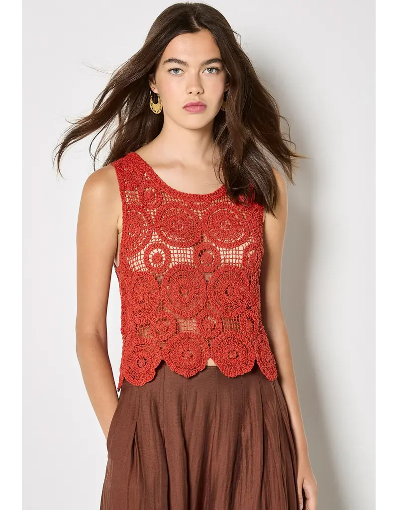COTTON ORANGE CIRCLE CROCHET TANK SWEATER