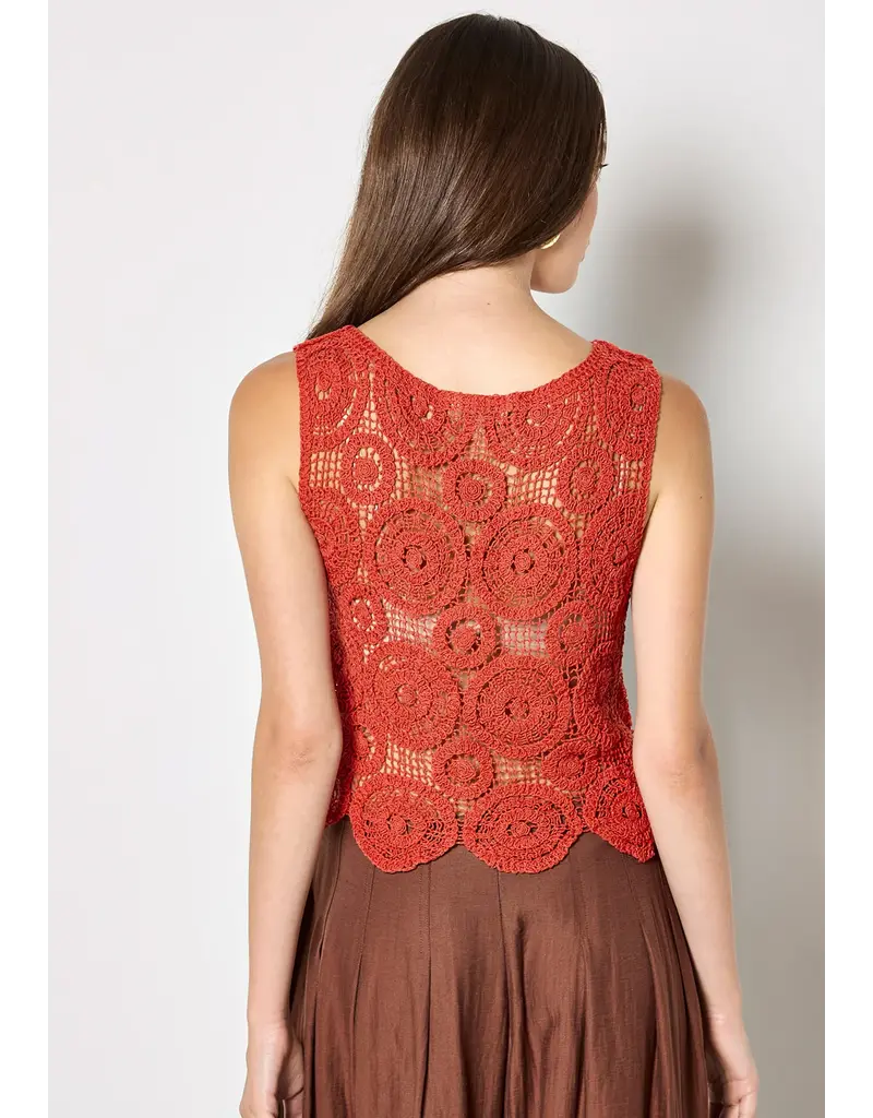 COTTON ORANGE CIRCLE CROCHET TANK SWEATER