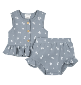 PETIT LEM 2PC SET SLVLESS TOP + SHORTS KNIT - BLUE DUSTY