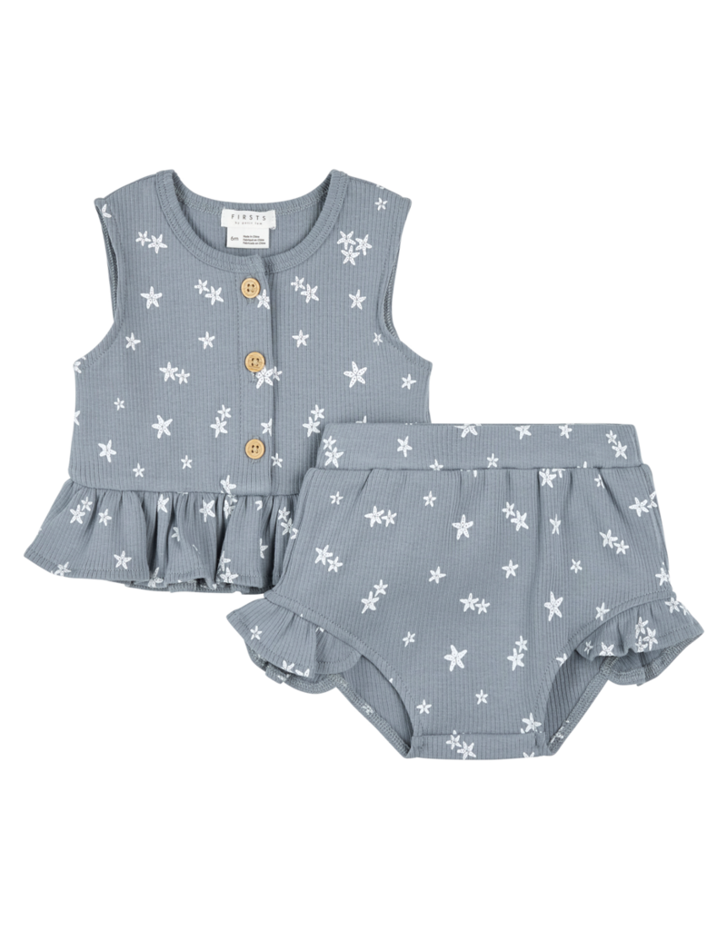 PETIT LEM 2PC SET SLVLESS TOP + SHORTS KNIT - BLUE DUSTY