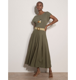 BOHO SLUB BELTED MIDI SKIRT - LINEN BLND