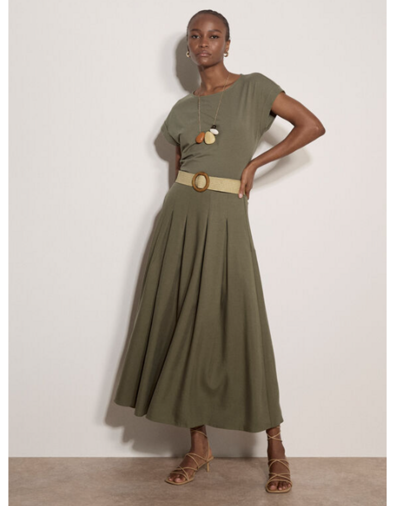 BOHO SLUB BELTED MIDI SKIRT - LINEN BLND