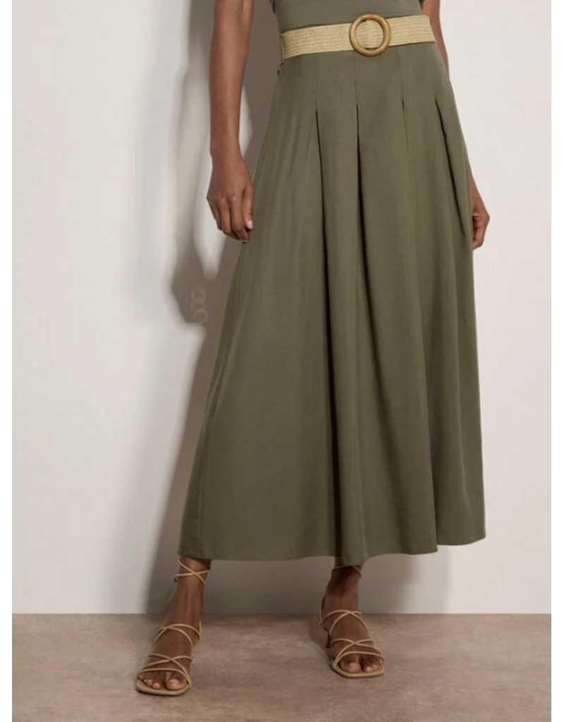BOHO SLUB BELTED MIDI SKIRT - LINEN BLND