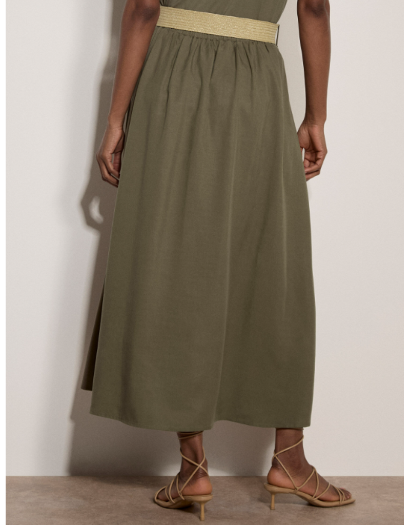 BOHO SLUB BELTED MIDI SKIRT - LINEN BLND