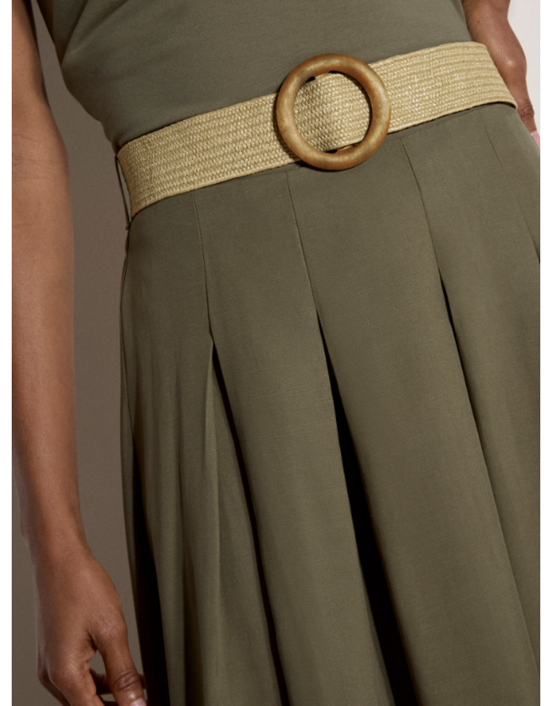 BOHO SLUB BELTED MIDI SKIRT - LINEN BLND