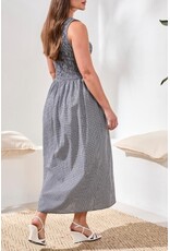 TRIBAL SLVLESS DRESS W/TOP RUCHING DTL-BLACK